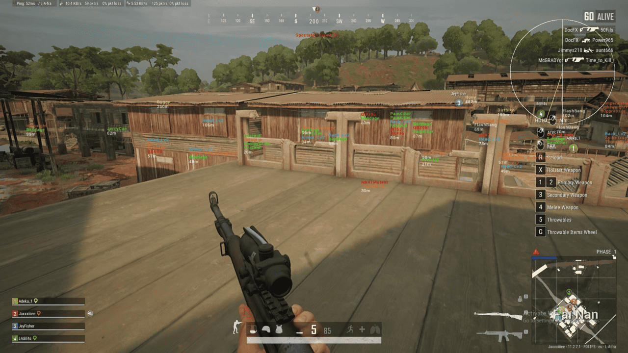 PUBG loot ESP feature displaying in-game items and equipment locations.