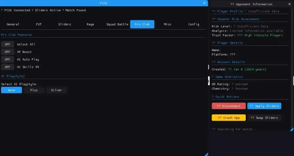 EA FC 26 Hacks (Undetected) ⚡ Auto-Win & 15-0 Champs Pro Clubs 99 Overall Stats and PlayStyles unlocker for EA FC 26