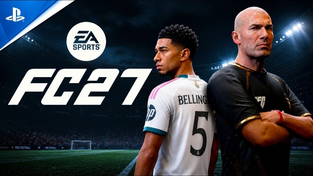 EA FC 27 game cover with players and stadium background.