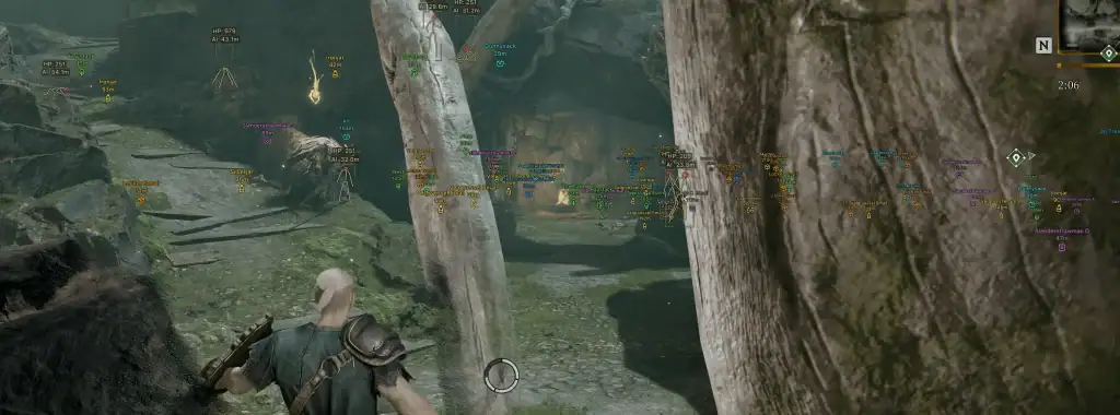 Mistfall Hunter Cheats: Undetected Aimbot, Player & Loot ESP Mistfall Hunter gameplay near a misty waterfront with cheat ESP active