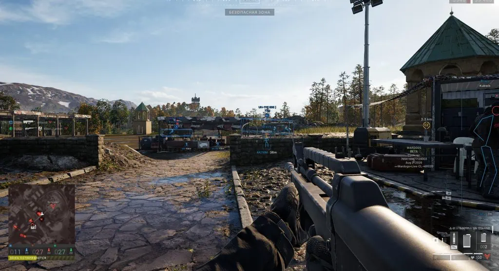 WARDOGS Cheats: Undetected Aimbot, ESP & Vehicle Radar WARDOGS cheats in-game with ESP highlighting enemy players through walls — boxes, skeletons, names and distance, plus a 2D radar minimap