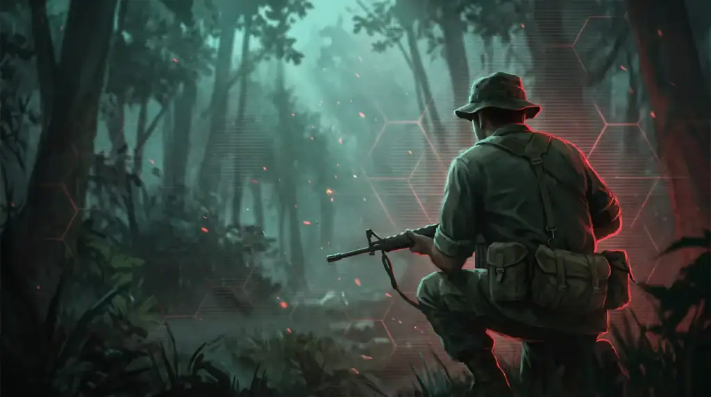 Hell Let Loose: Vietnam — Cheaters, Anti-Cheat & Bans Soldier crouching in jungle with rifle during combat in Vietnam.